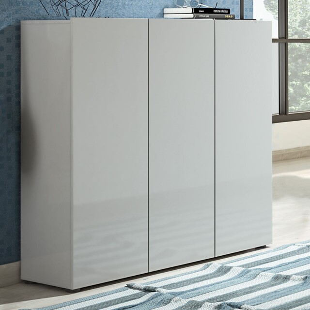 FURNICOMP Vida 3 Door 120cm Grey Gloss 30 Pair Large Shoe Cabinet