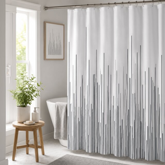 Showerdrape City White & Grey Shower Curtain Grey Charcoal 1