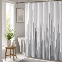 Showerdrape City White & Grey Shower Curtain Grey Charcoal 1