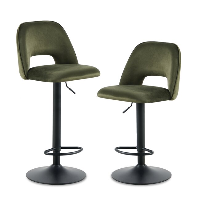 SONARA Set of 2 Adjustable Velvet Upholstered Breakfast Bar Stools Green