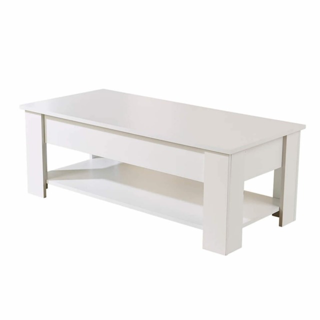 Wooden Coffee Table With Lift Up Top Storage Area and Magazine Shelf White
