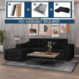 Modern L Shaped Corner Sofa with Chaise Deep Seating Detachable Headrest Cushions No Assembly Living Room Sofa
