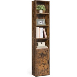 Tall 6 Tier Bookcase with Door, Freestanding Bookshelf for Living Room, Home Office or Dining Room, Rustic Brown
