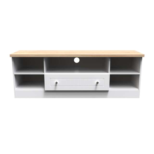 Cambridge Wide 1 Drawer TV & Media Unit in Porcelain Ash & Bardolino Oak (Ready Assembled) White Porcelain Ash & Bardolino Oak