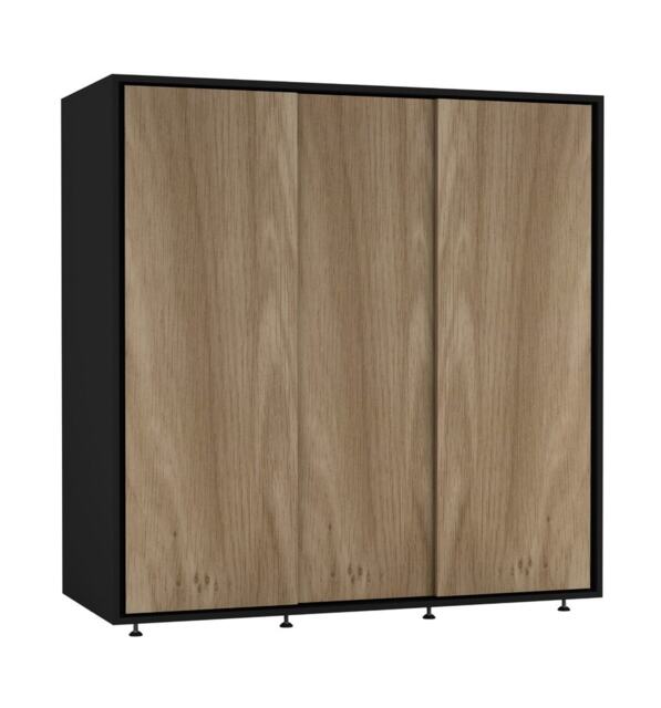 120cm 3 Sliding Doors Children Kids Wardrobe Bedroom Storage Closet Hanging Rail Multi Black with Oak Doors 1