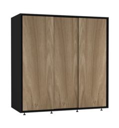 120cm 3 Sliding Doors Children Kids Wardrobe Bedroom Storage Closet Hanging Rail Multi Black with Oak Doors 1