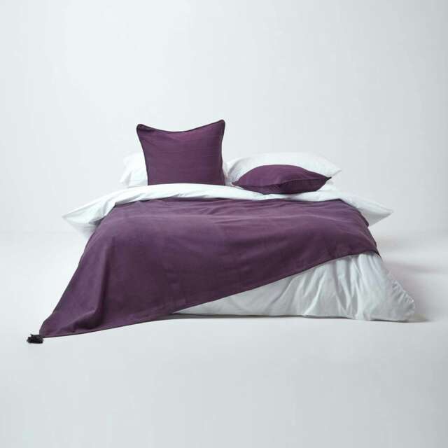 Homescapes Cotton Rajput Ribbed Purple Throw - 225 x 255 cm Purple 1