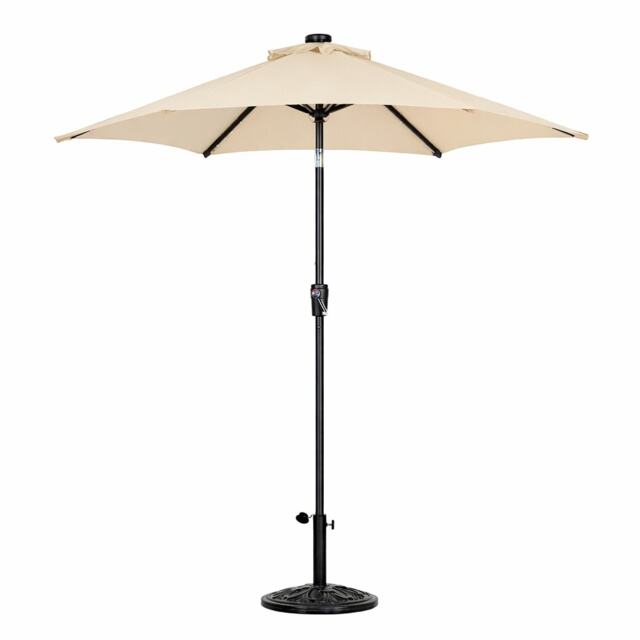 JSH 2.7m Straight Tilting Garden Parasol - Beige Outdoor Round Patio Sunshade with UV 30+ Protection & Crank Handle Umbrella