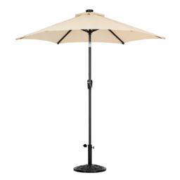 JSH 2.7m Straight Tilting Garden Parasol - Beige Outdoor Round Patio Sunshade with UV 30+ Protection & Crank Handle Umbrella