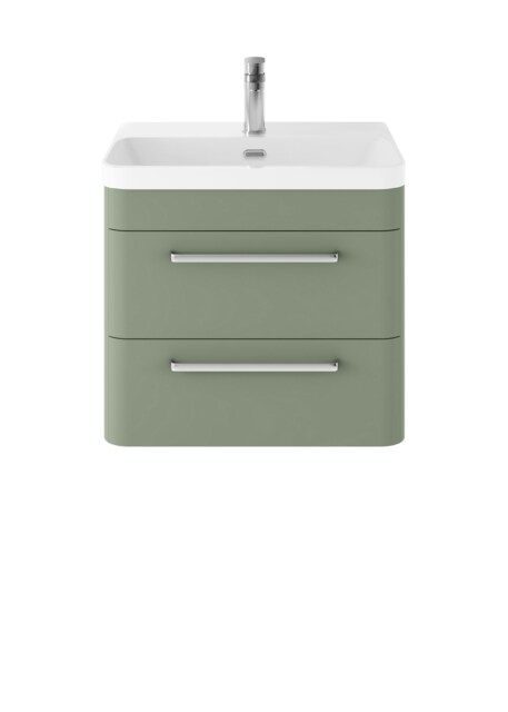 Balterley Wall Hung 2 Drawer Vanity Unit with Thin Edge Ceramic Basin Green Fern Green 562 x 607 x 460mm