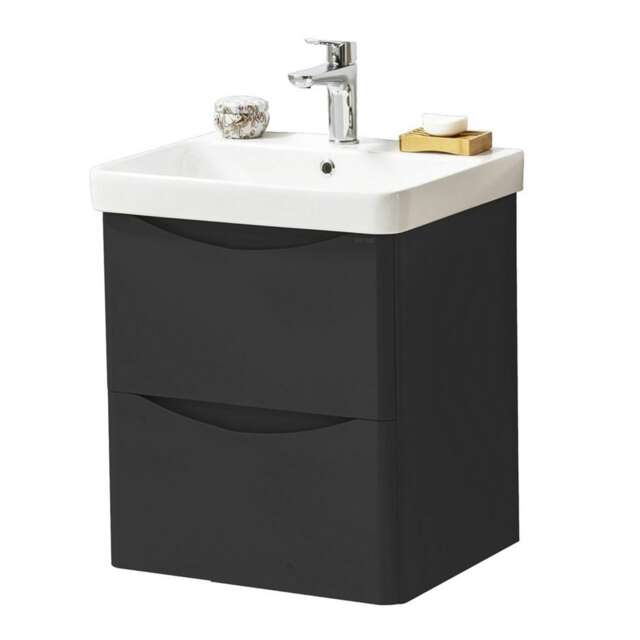 Bathroom Wall Mounted 2-Drawer Vanity Unit with Basin 500mm Wide - Matt Graphite - (Arch) - Brassware Not Included Grey Grey 1