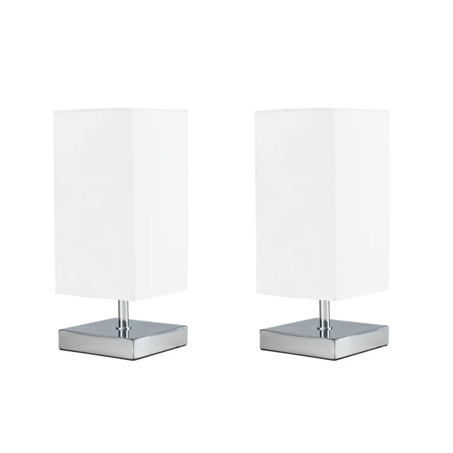 ValueLights Pair Yuko Square Chrome Touch Table Lamps & Bulbs Silver