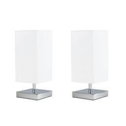 ValueLights Pair Yuko Square Chrome Touch Table Lamps & Bulbs Silver