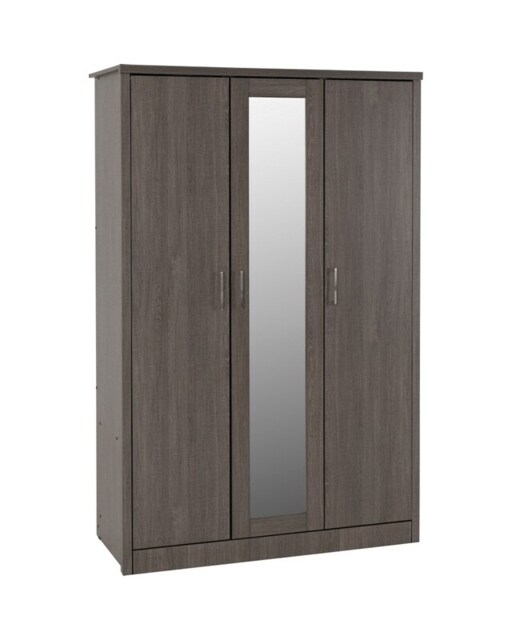 Lisbon 3 Door Wardrobe - L53.5 x W120 x H187 cm - Black Wood Grain Black