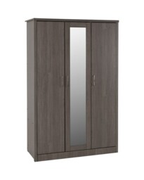 Lisbon 3 Door Wardrobe - L53.5 x W120 x H187 cm - Black Wood Grain Black