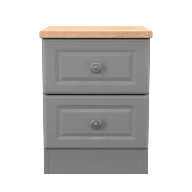 Surrey 2 Drawer Compact Bedside Cabinet in Dusk Grey & Bardolino Oak (Ready Assembled) Grey Dusk Grey & Bardolino Oak
