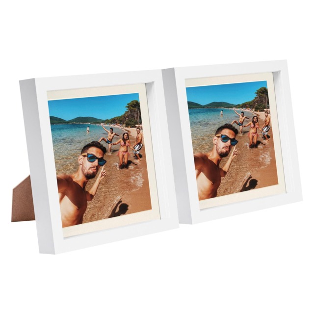 "Nicola Spring 8 x 8"" Photo Frames - Ivory Mount 3D Photo Frame Picture Frame Box Portrait Display Case & Spacer (22.5 x 22.5cm) x2"