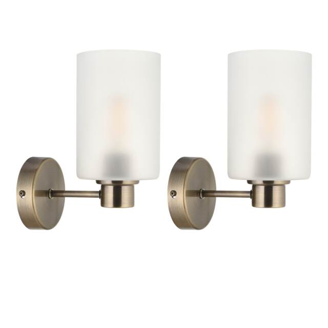 Set of 2 Panton - Antique Brass Wall Lights with Glass Shades