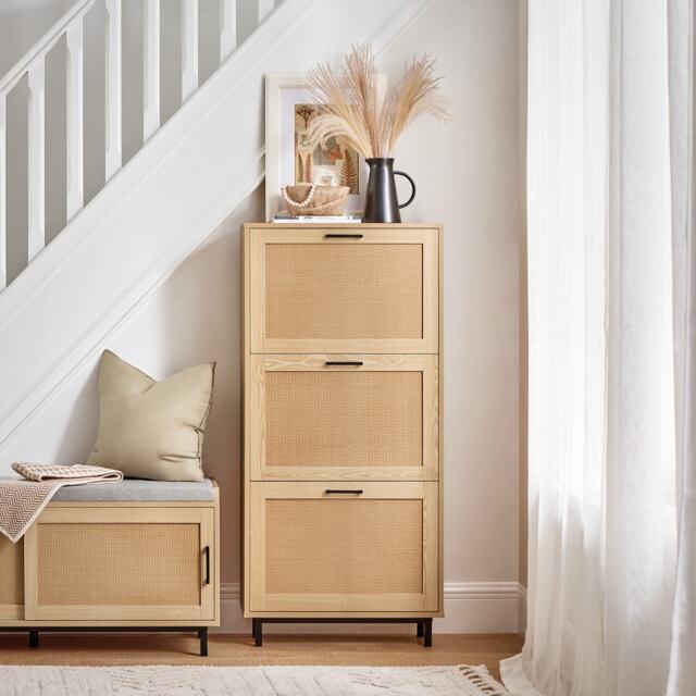 SoBuy 3 Flip-Drawer Shoe Cabinet, Light Oak, 23.6x9.4x50.0 in, 24.5 kg - FSR155-N