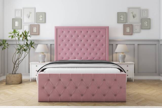 "Sloomy Vienna Pink Plush Bed Frame With Mattress With 50"" Upholstered Headboard 3' Single"