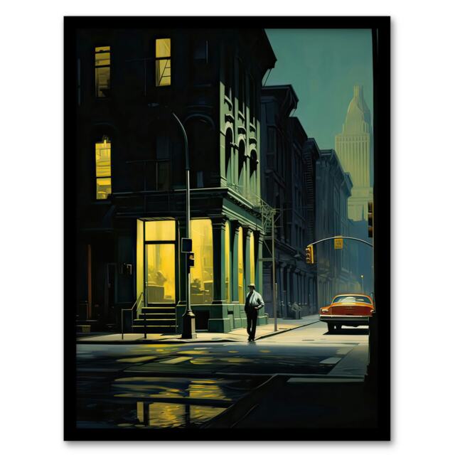 New York At Dawn Edward Hopper Style Home Decor Black Framed Wall Art Print A4