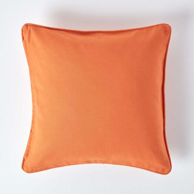 Homescapes Cotton Plain Burnt Orange Cushion Cover - 60 x 60 cm Orange Burnt Orange 1