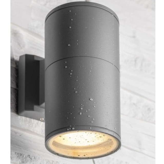 CGC LUAN Matte Grey Extra Large Single-Bulb Outdoor Cylinder Wall Light Grey Matte Grey Height: 20.5 cm, Diameter: 10.8 cm, Total Depth: 17.5 cm