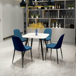 Aspen White 80cm Square Dining Table with 4 Plastic Duo Design Chairs - Compact Modern Dining Set Blue Blue 1