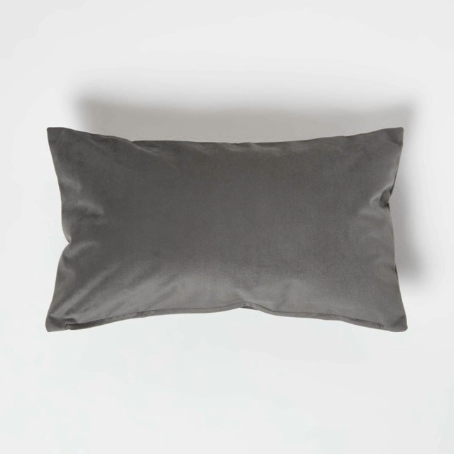 Homescapes Grey Velvet Cushion - Bolster 30 x 50 cm Grey 30 x 50 cm 1