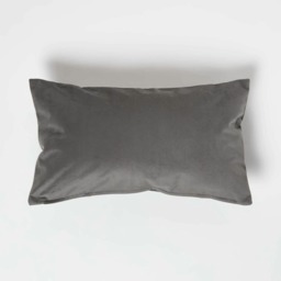 Homescapes Grey Velvet Cushion - Bolster 30 x 50 cm Grey 30 x 50 cm 1
