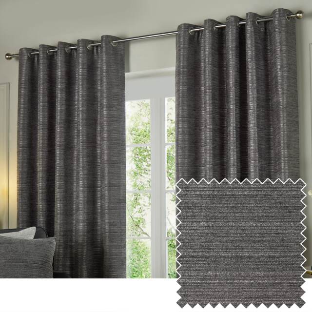 Paoletti Jupiter Chenille Jacquard Eyelet Curtain Pair Graphite (W)229cmx (D)229cm Grey Graphite One Size