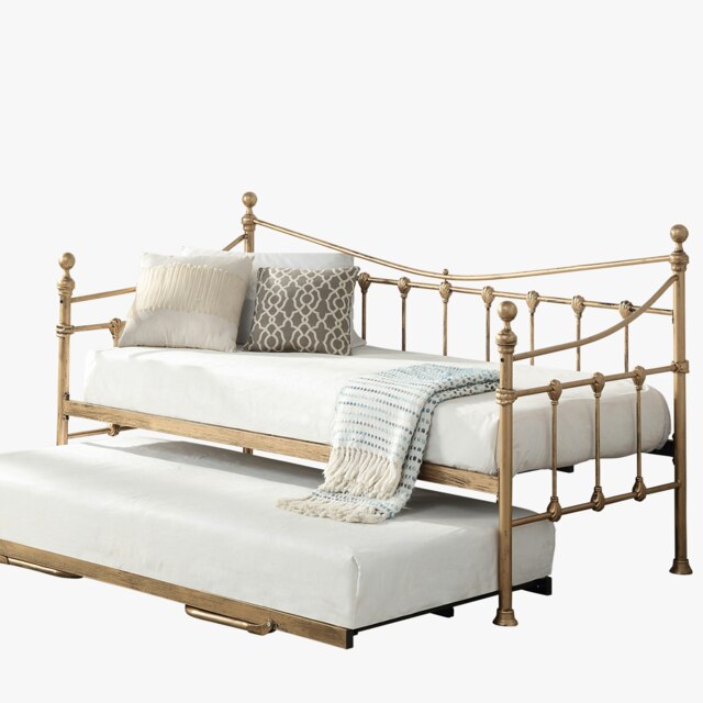 Newnham Classic Victorian Style Living Room Bedroom Brass Metal Day Bed Frame (Single)