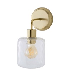 ValueLights Emery Clear Swirl Glass Brushed Gold Wall Light and Bulb