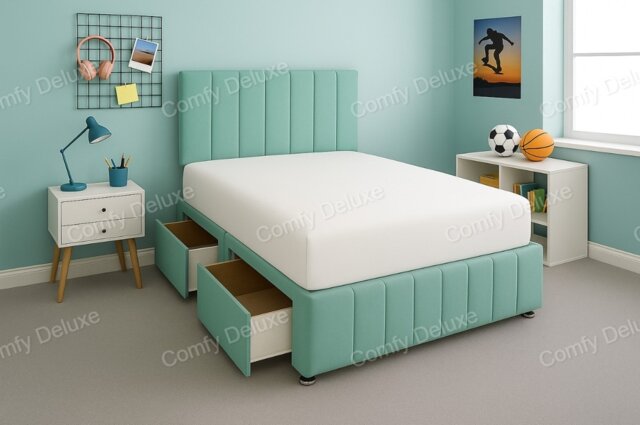 Duck Egg Plush 4ft6 Double Divan Bed Set Headboard & Footboard - No Drawers
