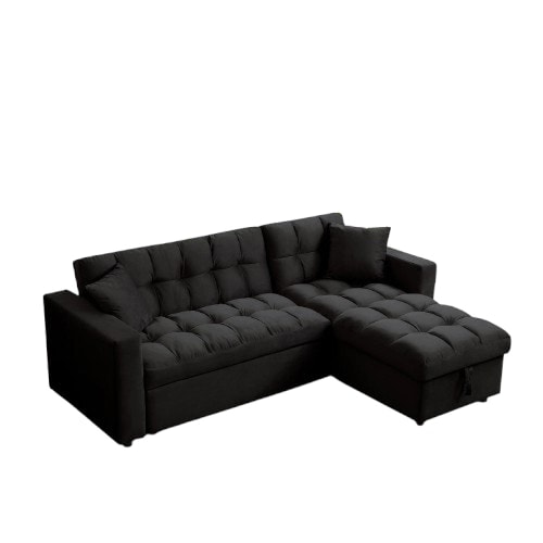 Madrid Corner Chaise Lounge L Shape 3 Seater Sofa With With a Reversible Chaise & Pull Out Sofa Bed Black Black 1