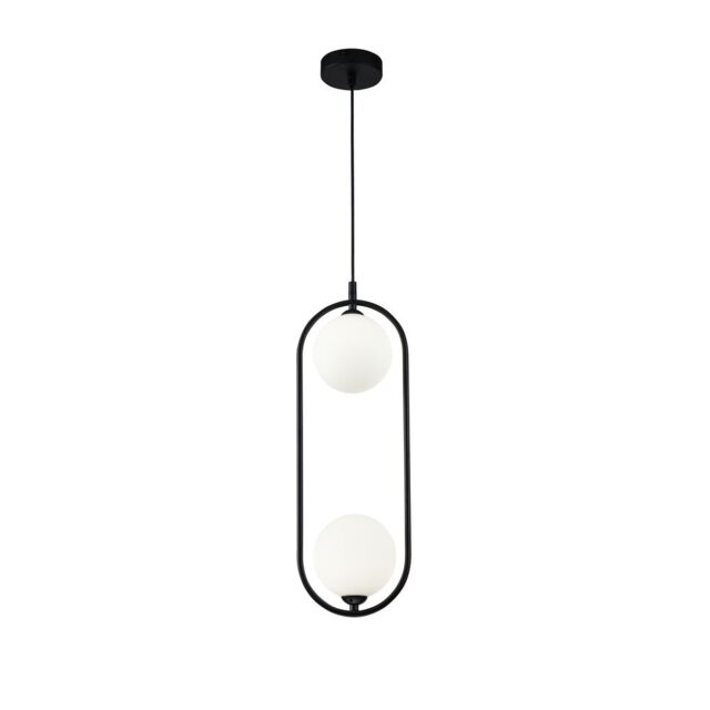 Modern Ring 2 Light Black Pendant Ceiling Light Glass Shade