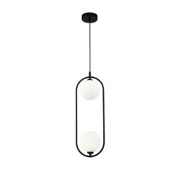 Modern Ring 2 Light Black Pendant Ceiling Light Glass Shade