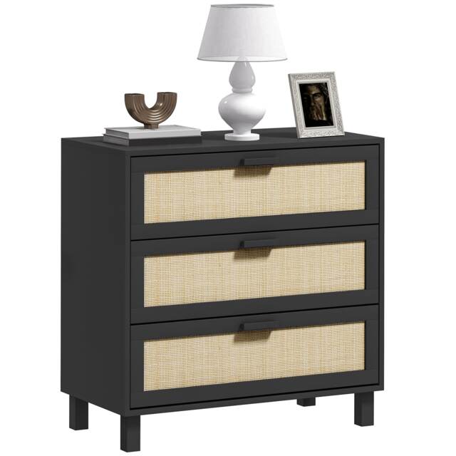 HOMCOM 3 Drawer Cabinet Storage Cupboard Sideboard Organiser, Black Black Nature Wood Finish