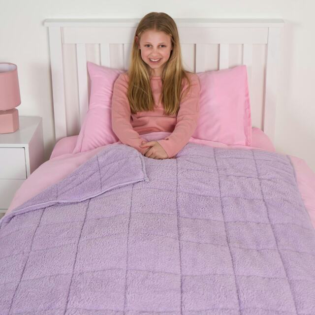 OHS Kids 3kg Teddy Fleece Sensory Stress Anxiety Relief Weighted Blanket, 100x150cm - Lilac