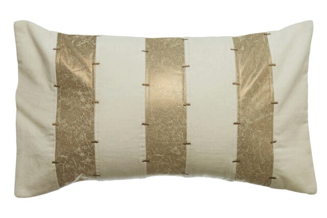 Multi Gold Panel Cushion,Decorative Throw Pillow With Faux Velvet Strips,Removable Cushion Cover For Sofas Gold