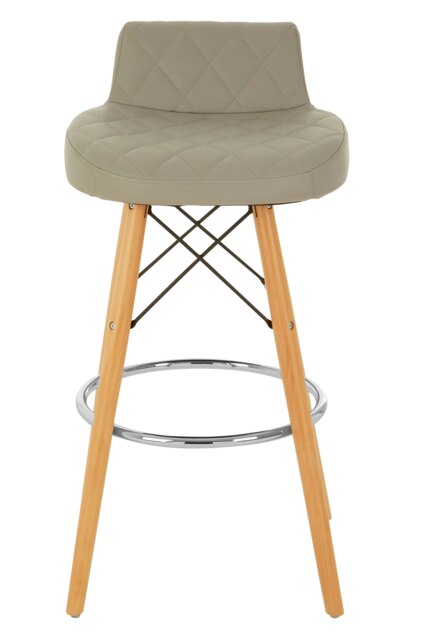 Interiors by Premier Grey Leather Effect Seat Bar Stool, Comfortable Faux Leather Bar Stool, Space-Saver Kitchen Bar Stool
