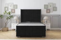 "Sloomy Melbourne Black Plush Bed Frame With 50"" Upholstered Wingback Headboard 2'6 Small Single"