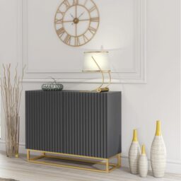 Sideboard Cabinet TV Unit Storage Cabinet Storage Cupboard Grey Fluted Doors Gold Legs 100cm