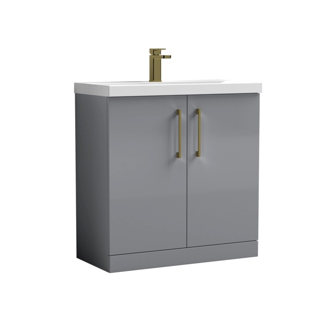 Balterley Level Contemporary Bathroom Floor Standing 2-Door Vanity Unit & Mid-Edge Basin, with Square D Handle Grey 840 x 810 x 390mm