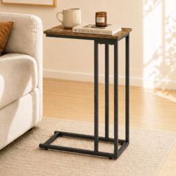 Levede Side Table C Shaped Space Saving for Sofa Bedroom Rustic Brown
