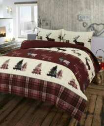 Brushed Cotton Tartan Stag Duvet Cover Set - King - Brown Brown King