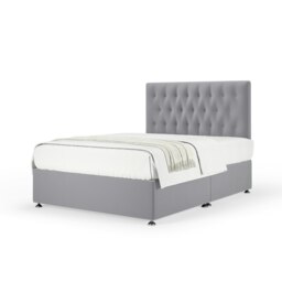 Memory Maestro Memory Foam Silver Plush Velvet Divan Set And Lona Headboard Super King