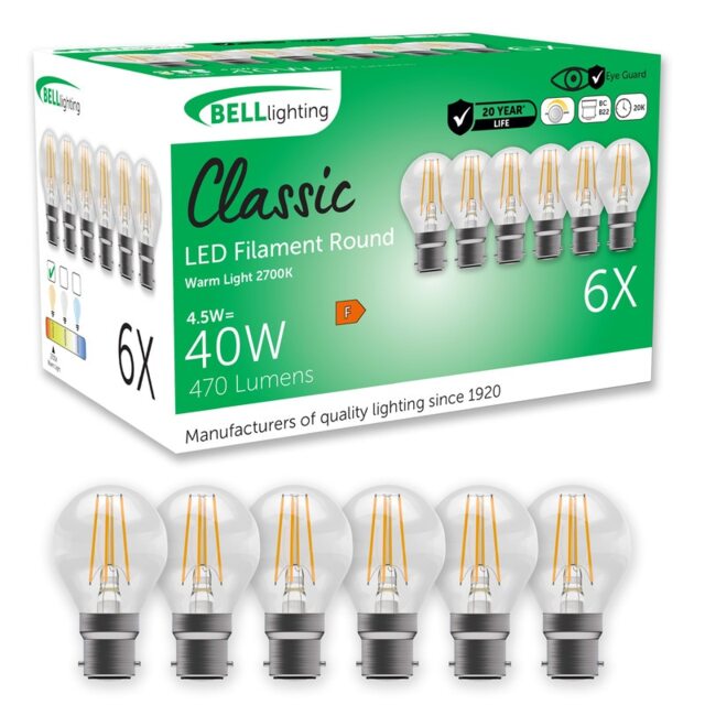 BELL Lighting Dimmable B22 Bayonet LED Filament Golf Ball 4.7W Bulb White Warm White - 2700K 6