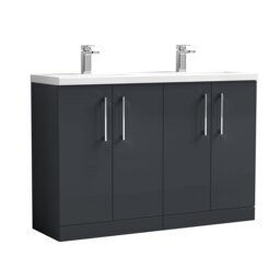 Balterley Level Floor Standing 4 Door Double Basin Vanity Unit for Modern Bathroom Storage Grey Satin Soft Black