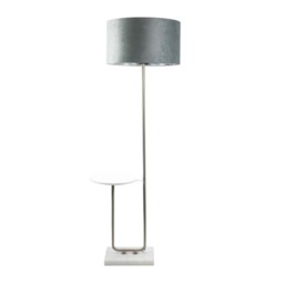 ValueLights Tavel Brushed Chrome Floor Lamp Grey Velvet Chrome Shade and Bulb
